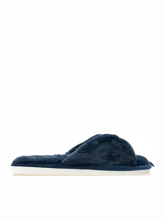 Tsoukalas Winter Damen Hausschuhe mit Fell Blau