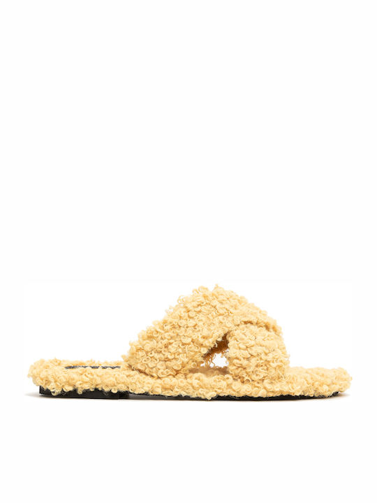 Winter Damen Hausschuhe mit Fell Gelbe