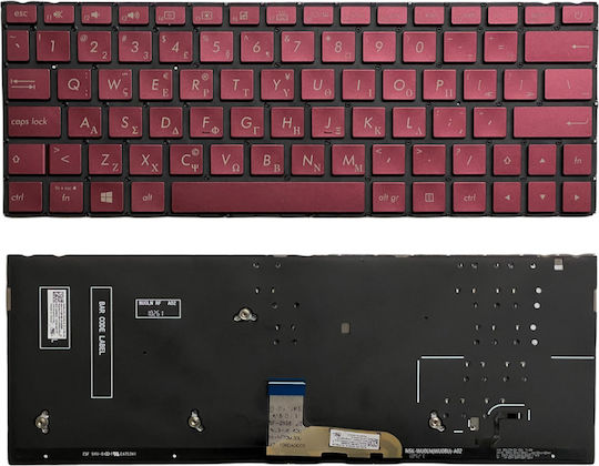 Πληκτρολόγιο Laptop Asus Zenbook Ux333 Ux333fa Ux333fn Greek Version Keyboard Backlit Red 0knb0-1628us00 Oem Κωδ 40628grredbacklit