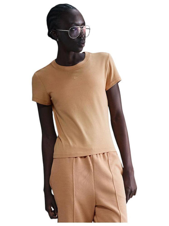 Nike Sportswear Γυναικείο Crop T-shirt Μπεζ