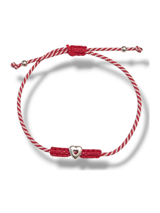 The Art of Beading Γυναικείο Βραχιόλι Μαρτάκι με σχέδιο Καρδιά από Κορδόνι