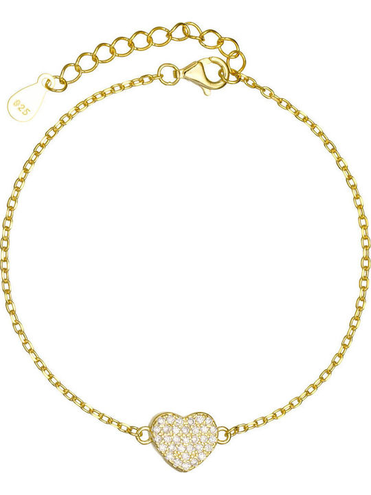 Ioannis Kosmima Women's Bracelet with design Heart made of Silver Gold Plated with Zircon