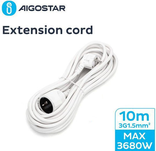 Aigostar Cablu de prelungire cu role cu lungimea de 10m Diametru 3 x 1.5mm² Albă