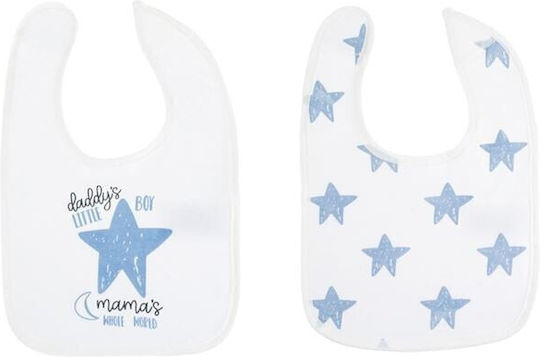 Prestige Wasserdicht Lätzchen Stoff mit Bügelverschluss und Schlaufe White, Sky Blue 2Stück