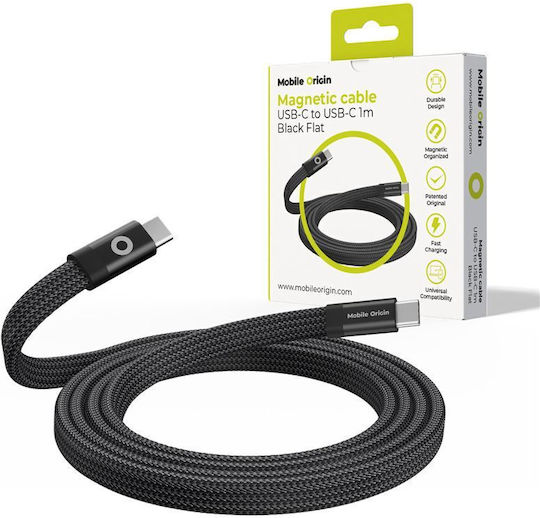 Mobile Origin Magnetic Flat USB 2.0 Cable USB-C Male - USB-C 60W PD Black 1m