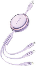 Foneng Retractable USB to Lightning / Type-C / micro USB 1.1m 2.1A Cable Purple