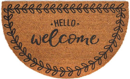 Covoraș de intrare semi-circular Sdim din fibre de cocos cu suport anti-alunecare Finesse 475 Floare Hello Welcome 45x75cm