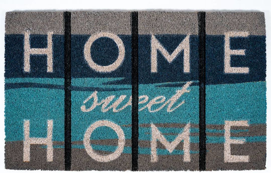 Covoraș de intrare Sdim din fibre de cocos cu suport antiderapant Ruco Stil 008 Home Sweet Home Albastru 45x75cm