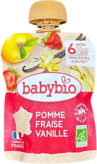 Babybio Frucht-Gemüse-Püree mit Geschmack Apfel - Erdbeere - Vanille 90gr für 6+ Monate