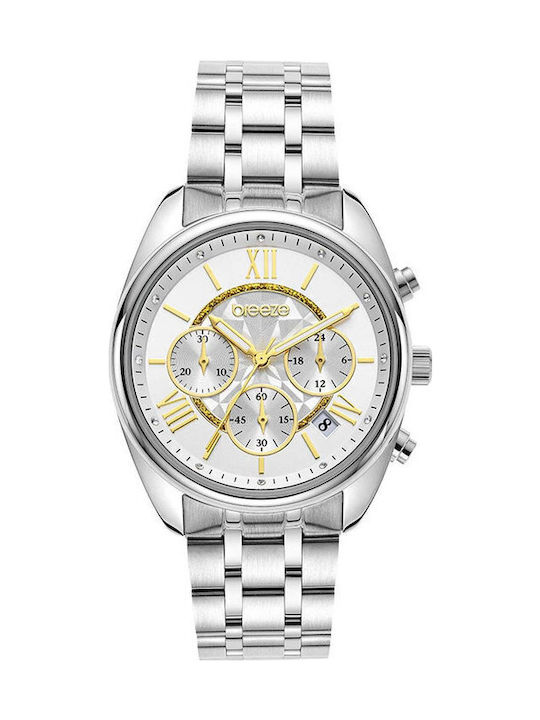 Breeze Womens Watch 38mm Battery Chronograph With Silver Steel Bracelet