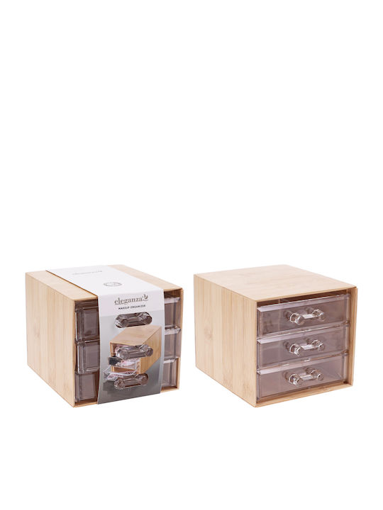 Small Bamboo Makeup Organizer Drawer Beige 15x12x10cm