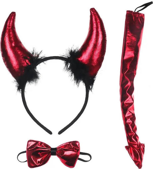Teufel Karneval Stirnband Set mit Krawatte und Schwanz 002112