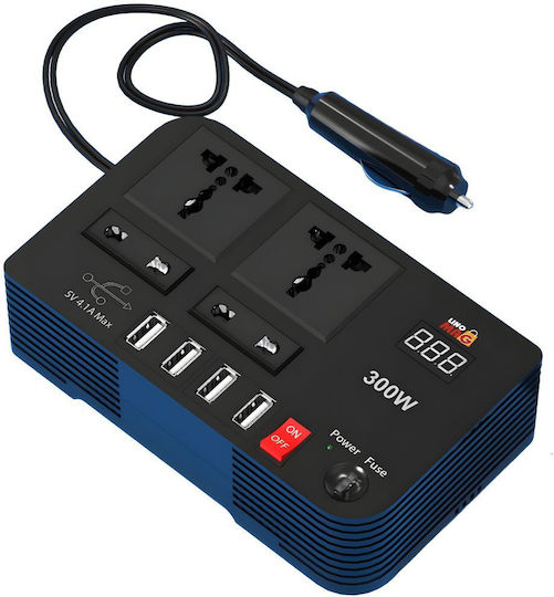 Invertor de tensiune auto portabil Linomag 12v DC la 220v AC 300w afișaj digital prize universale EU UK USA AU 4.1a USB protecție la supratensiune negru