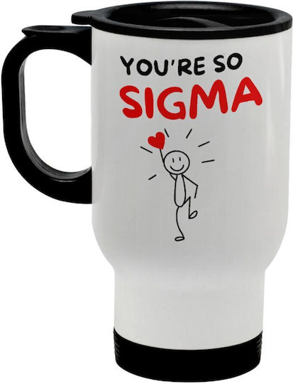 Koupakoupa Sigma Valentine's Day Stainless Steel Thermos Bottle 450ml White with Handle and Straw