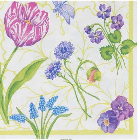 Luncheon Floral Majolica Party Napkins 16.5x16.5cm Caspari 20 Pieces