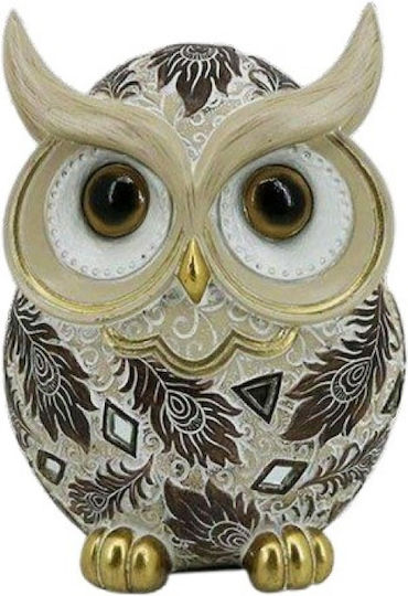 Decorative Polyester Owl Ecru Gold Brown 11x8x15.5cm