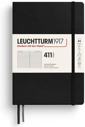 Leuchtturm1917 Σημειωματάριο A5 205 Φύλλων Ριγέ με Σκληρό Εξώφυλλο Μαύρο