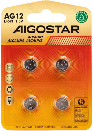 Aigostar Batterien Alkalisch für Uhren LR43 1.5V 4Stück