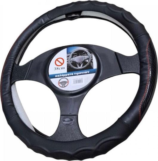 Car Steering Wheel Cover XY-050 Leather Black with Red Stitching