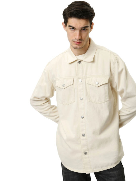 Дълъг Ръкав Деним Overshirt в Стандартна Кройка Екрю