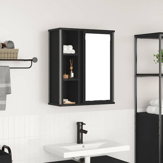 vidaXL Oglindă de Baie din Oțel Inoxidabil cu Raft & Dulap 50x21cm Negru