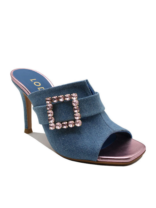 Mules mit Dünn Absatz in Blau Farbe