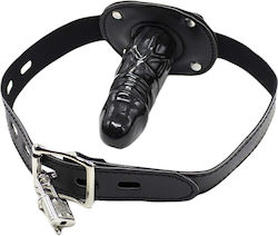SMD Lockable Mouth Gag Dildo, Δερμάτινη Ζώνη με Φίμωτρο σε Μαύρο Χρώμα