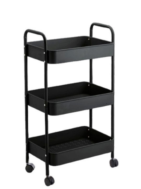 Sidirela Pro Kitchen Trolley Plastic 3 Tiers Black 44.5x29x77.5cm