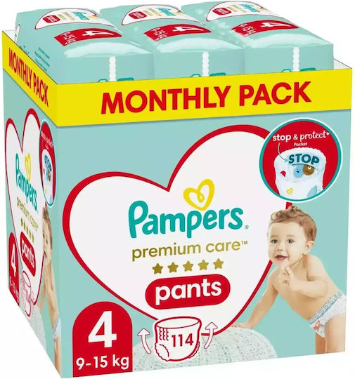 Pampers Scutece chiloțel Premium Care Pachet Lunar Nr. 4 pentru 9-15kg 114buc