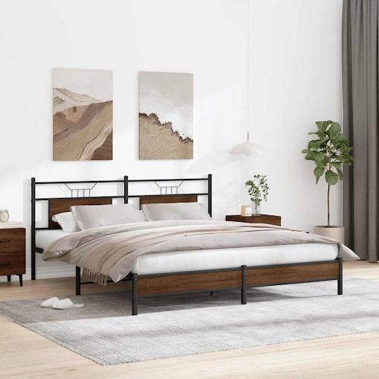 King Size Wooden Brown Bed with Slats for Mattress 183x213cm
