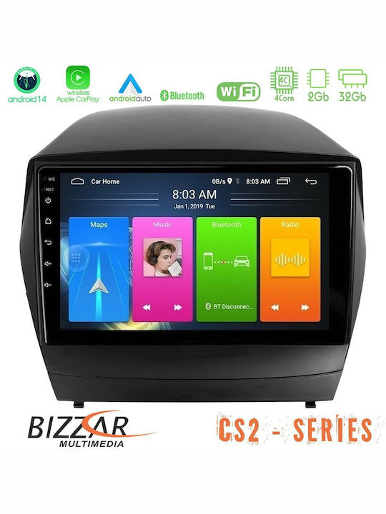 Bizzar Auto-Audiosystem für Hyundai iX35 2010-2013 mit A/C (Bluetooth/USB/AUX/WiFi/GPS/Apple-Carplay/Android-Auto) mit Touchscreen 9"