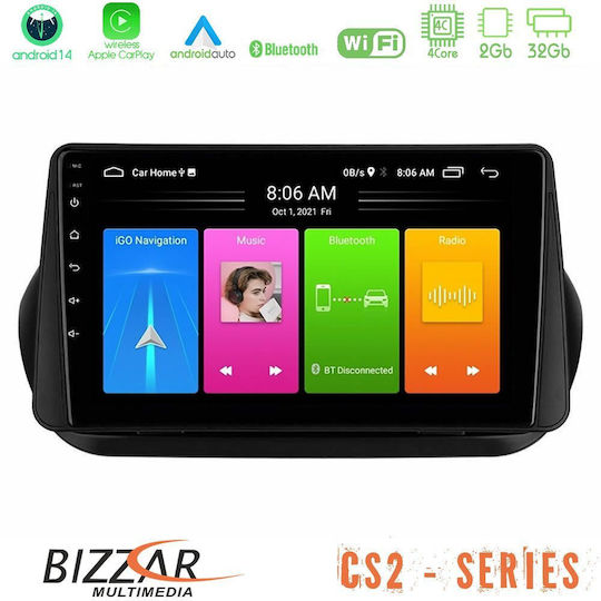 Bizzar Car Audio System for Peugeot Bipper Fiat Fiorino / Qubo Citroen Nemo 2008 (Bluetooth/USB/AUX/WiFi/GPS/Apple-Carplay/Android-Auto) with Touch Screen 9"