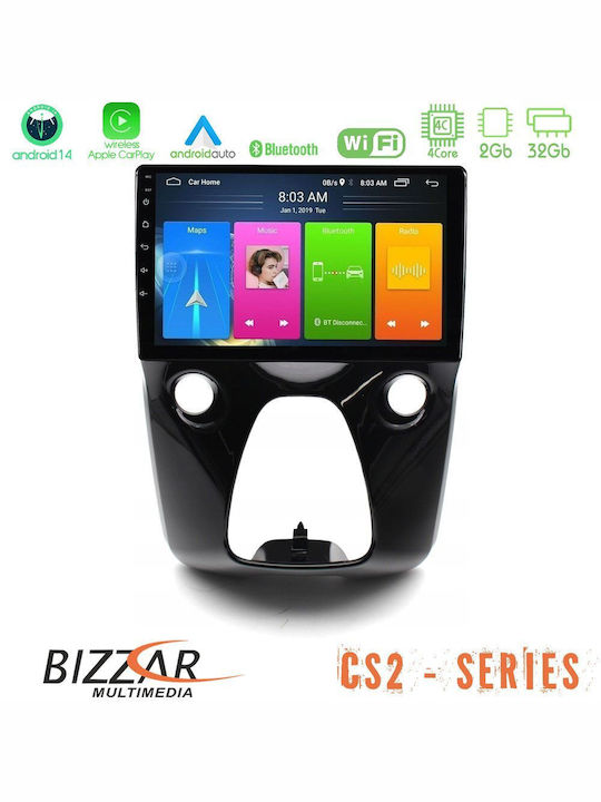 Bizzar Auto-Audiosystem für Peugeot 108 / 107 Toyota Aygo Citroen C1 2014 (Bluetooth/USB/AUX/WiFi/GPS/Apple-Carplay/Android-Auto) mit Touchscreen 10"