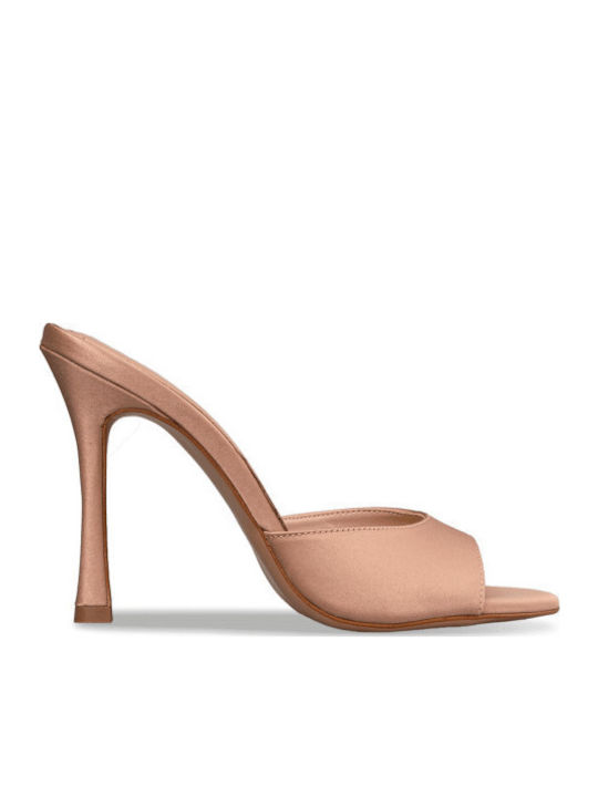 Envie Shoes Satin Mules with Chunky Heel in Bei...