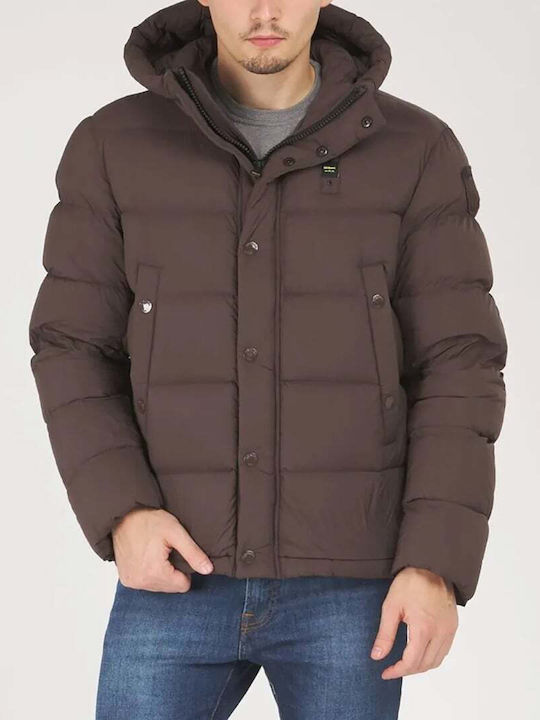 Blauer Jacke Puffer Brown