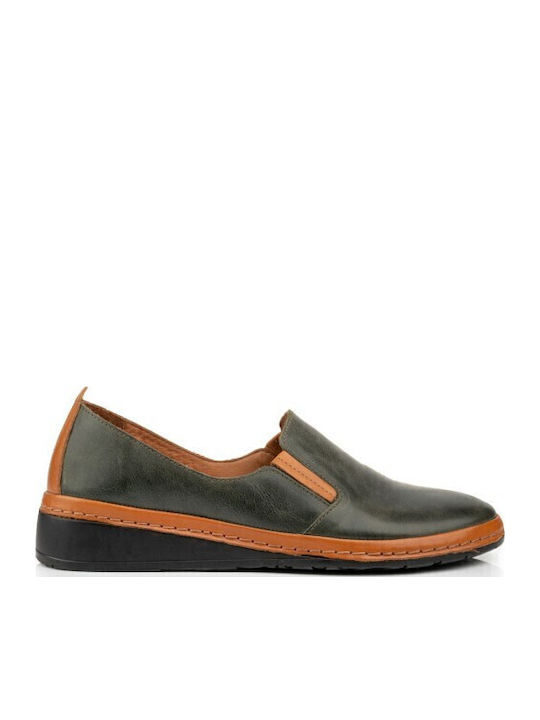 Ανατομικά Γυναικεία Slip-On Δερμάτινα Χακί