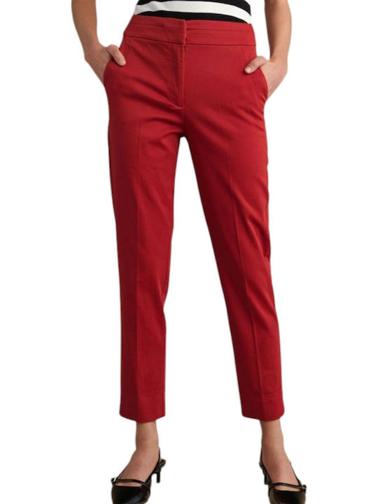 Women's High-waisted Fabric Trousers Red