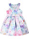Girls Sleeveless Satin Floral Dress Set with Floral Accessories