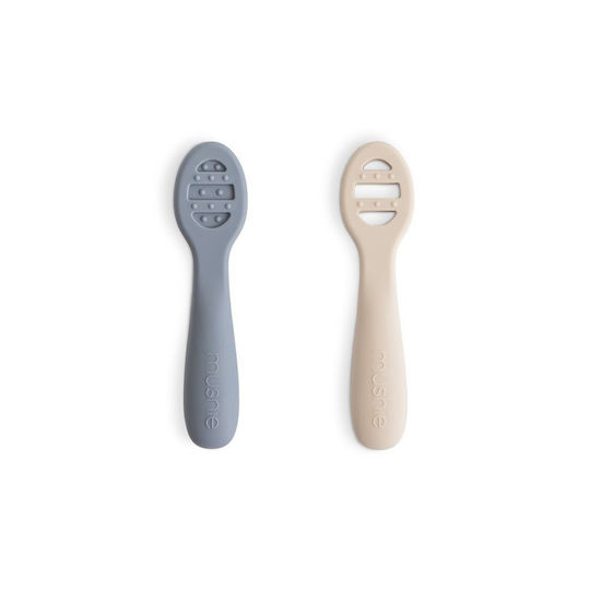 Mushie Baby Löffel Set aus Silikon für 6+ Monate Beige 2 Stück