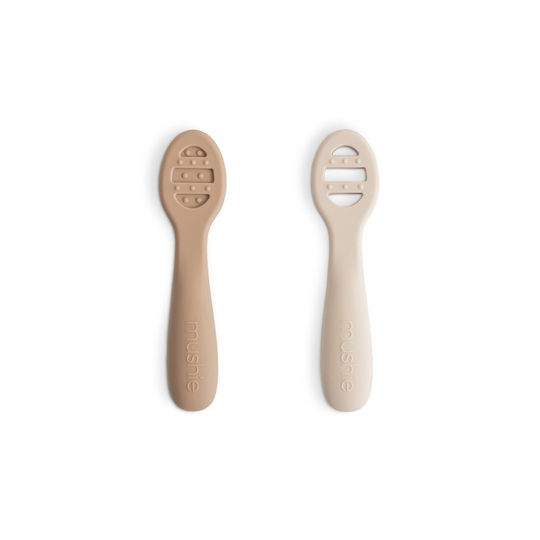 Mushie Baby Set with Silicone Training Spoons for 6+ Months Beige 2 Pieces