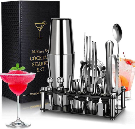 Chulovs 20-teiliges Cocktail-Shaker-Set Boston Barkeeper Edelstahl Acrylständer Professionelle Barwerkzeuge Getränkemischung