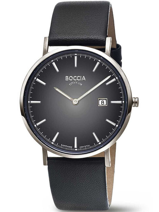 Boccia Men's Watch Battery with Black Leather Strap