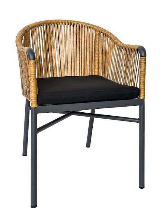 Outdoor-Sessel Rattan Braga Anthracite, Natural, Black mit Kissen 57x58x77εκ.