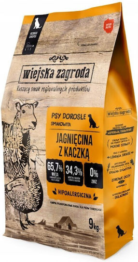 Wiejska Zagroda 9kg Trockenfutter ohne Getreide & Gluten für erwachsene Hunde kleiner Rassen mit Lamm und Ente