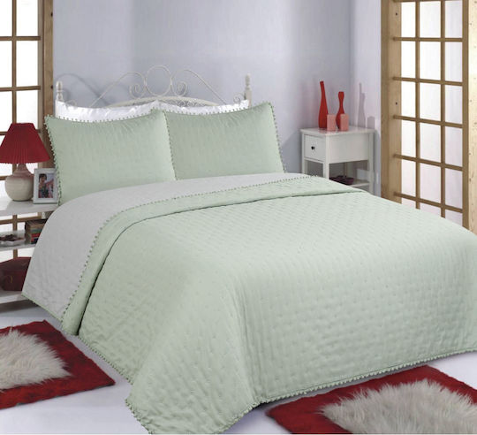 Silk Fashion Pon-pon Σετ Κουβερλί Μονό Mint/grey 170x240cm