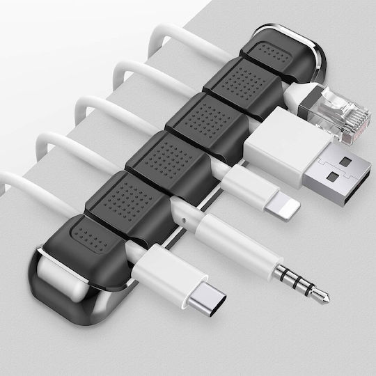 Ahastyle Jppt125 Organizer & Cable Holder Cable Organizer 5 Slots & Cable Clip Helps with Cable Management Office Car USB Cable Power Cable/Wire Black