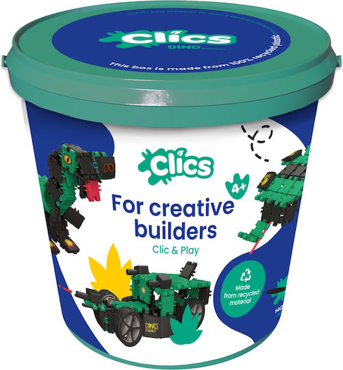 Clics Toys Cuburi De Construit Dino Bucket Pentru 4+ Ani 141 Bucăți