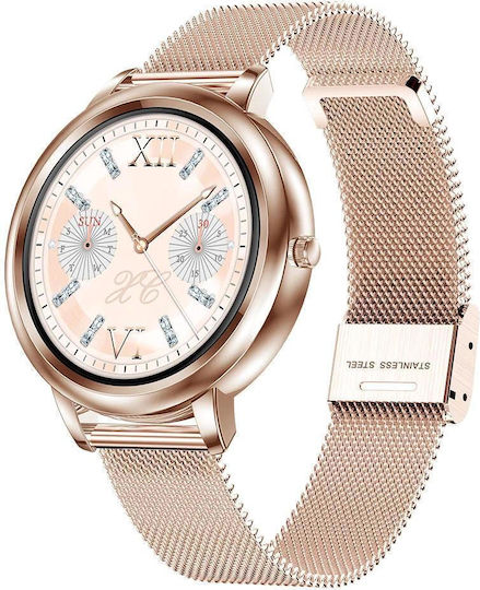 Kingwear MK20 Stainless Steel Smartwatch με SIM και Παλμογράφο (Μπεζ)