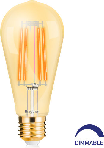Braytron Λάμπα LED 6W για Ντουί E27 και Σχήμα ST64 Θερμό Λευκό Dimmable