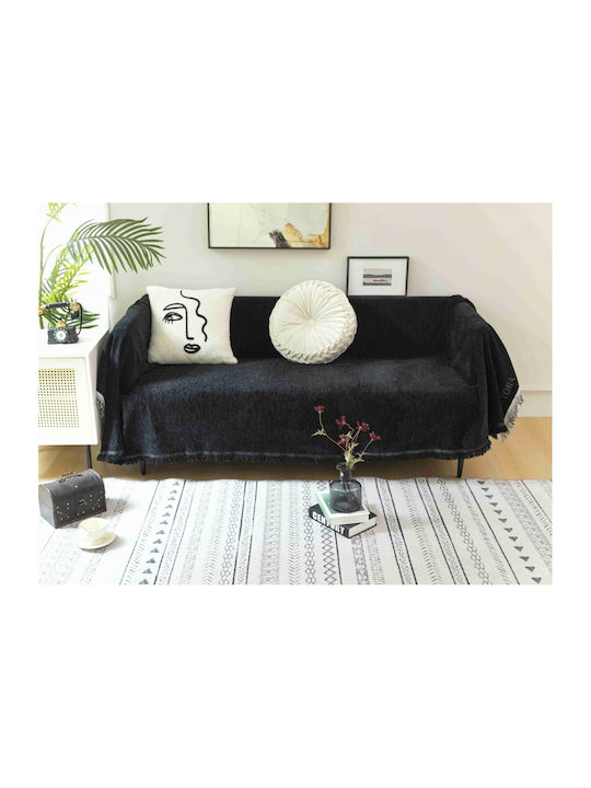 ForHome Ριχτάρι Τετραθέσιου Καναπέ Chenille 180x320εκ. Μαύρο